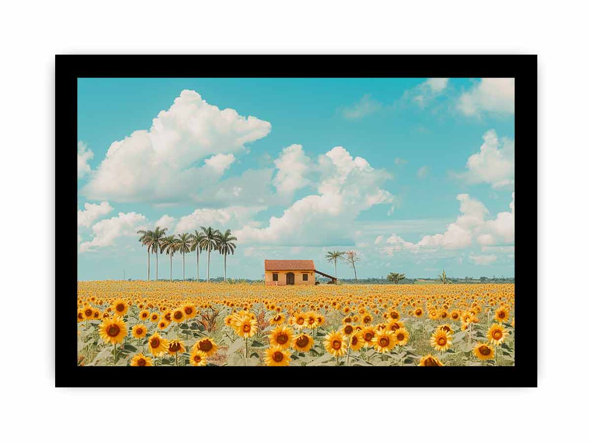 Isolated Home  sunflowers Painting Canvas Art Print