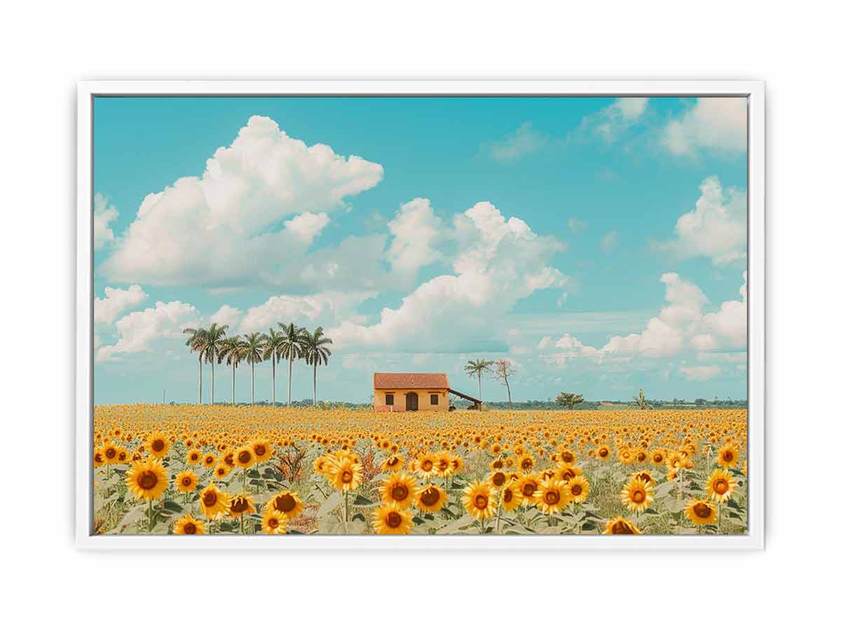 Isolated Home  sunflowers Painting Canvas Art Print