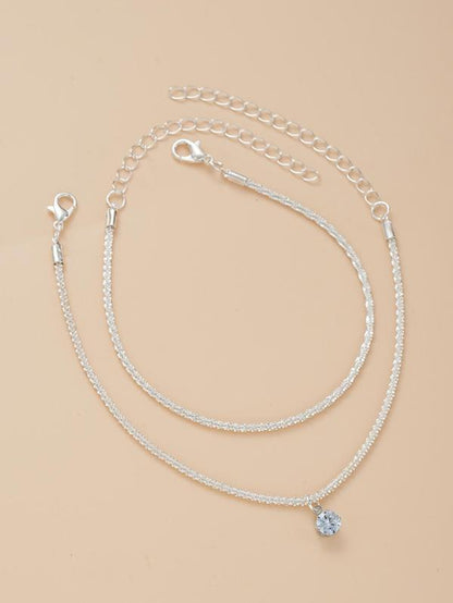 Women'S Elegant Rhinestone Sparkle Decorated Adjustable Anklet (2Counts/Set), Exquisite Trendy Anklet, Fashionable Body Jewelry for Women & Girls, Gift Ready