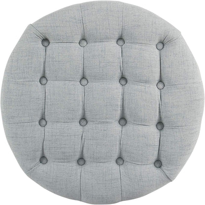 Stylish Light Blue Button Tufted Woven Round Storage Ottoman