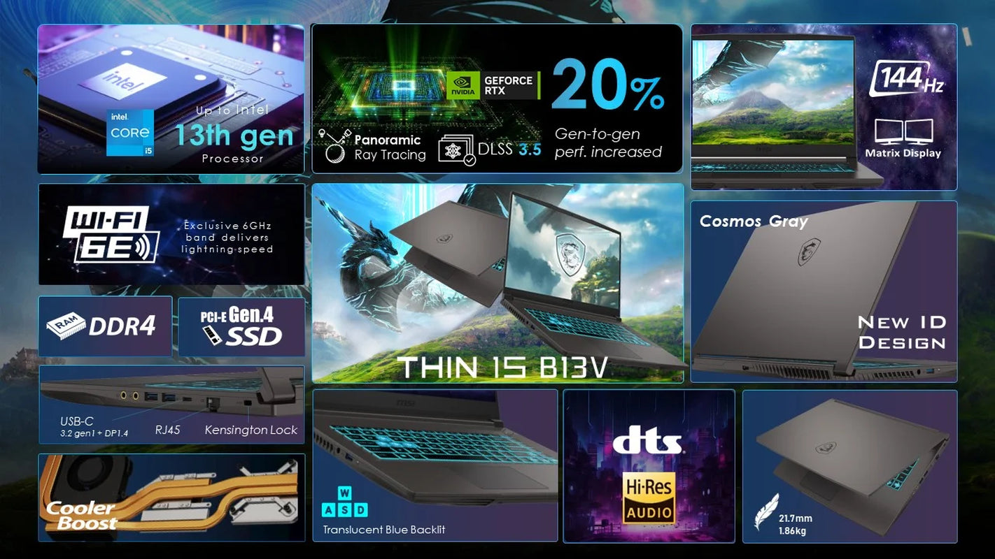 Thin 15.6 Inch FHD 144Hz Gaming Laptop Intel Core I5-13420H NVIDIA Geforce RTX 4050 - 16GB DDR4 512GB SSD Gray (2025)