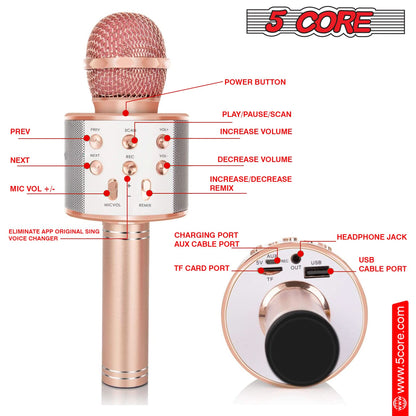 5Core Wireless Karaoke Microphone Bluetooth Mic Portable Handheld Microfonos Inalambricos COPPER & GOLD