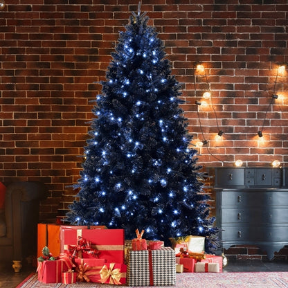 8ft Black Christmas Tree with 600 White LED Lights, 2486 Tips PE+PVC