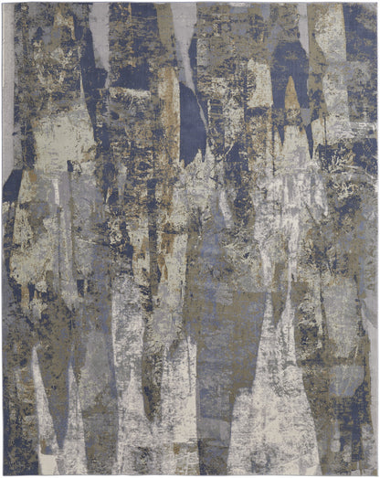 4' X 6' Blue Gray And Tan Abstract Distressed Area Rug