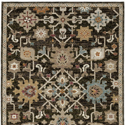 2' X 3' Brown Black And Ivory Oriental Area Rug