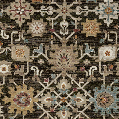 2' X 3' Brown Black And Ivory Oriental Area Rug