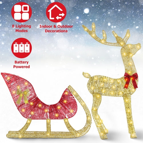 1Pc Lighted Christmas Reindeer & Sleigh Indoor Outdoor Christmas