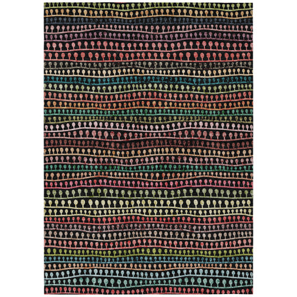 5' X 8' Black Green And Gold Striped Washable Indoor Outdoor Area Rug