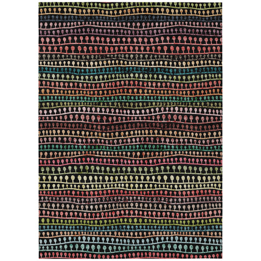5' X 8' Black Green And Gold Striped Washable Indoor Outdoor Area Rug