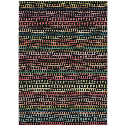 5' X 8' Black Green And Gold Striped Washable Indoor Outdoor Area Rug