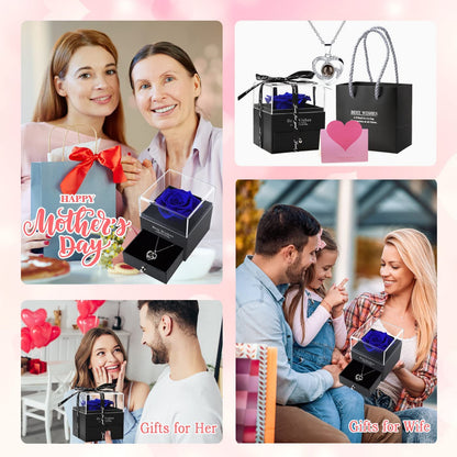 Christmas Flowers for Delivery Prime Gifts, Preserved Real Rose with I Love You Necklace -Eternal Flowers Rose Gifts for Mom Wife Girlfriend on Mothers Day Anniversary Birthday Gifts for Women