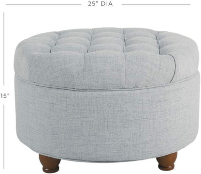 Stylish Light Blue Button Tufted Woven Round Storage Ottoman