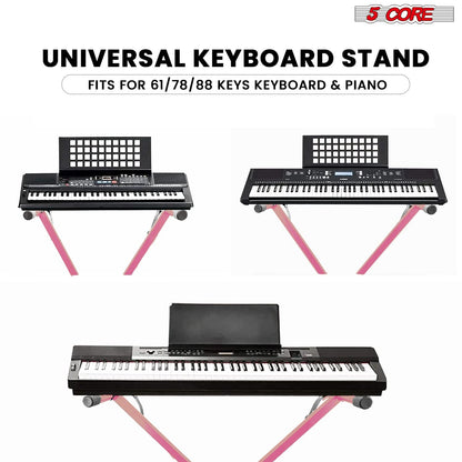 5Core Keyboard Stand Single X Style Adjustable Lift Piano Riser For 49 To 88 Keys PINK
