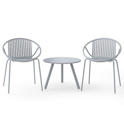All Weather PP Patio Conversation Set with Round Coffee table and 2 Chairs-Green
