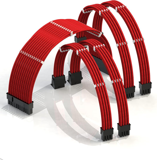 - AVA 50Cm PSU Cable Extension Sleeved Custom Mod GPU PC Braided W/Comb Kit | 1 X 24 P (20+4) | 2 X 8 P (4+4) CPU | 2 X 8 P (6+2) GPU Set | 500Mm - Red