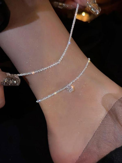 Women'S Elegant Rhinestone Sparkle Decorated Adjustable Anklet (2Counts/Set), Exquisite Trendy Anklet, Fashionable Body Jewelry for Women & Girls, Gift Ready