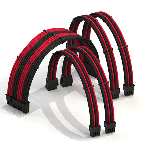 - 30Cm Super Soft and Flexible PSU Cable Extension Sleeved Custom Mod GPU PC Braided W/Comb Kit┃1 X 24 P (20+4)┃2 X 8 P (4+4) CPU┃2 X 8 P (6+2) GPU Set┃300Mm - Blackred