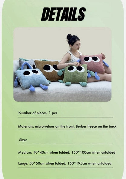 Big Eyes 2-in-1 Convertible Throw Pillow Blanket, Cute Whimsical Soft