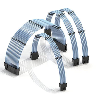 - 30Cm PSU Cable Extension 18AWG Oxygen Free Copper (OFC) Teflon Jacket Custom Mod GPU PC W/Comb Kit | 1 X 24 P (20+4) | 1 X 8 P (4+4) CPU | 2 X 8 P (6+2) GPU Set | 300Mm - Blue