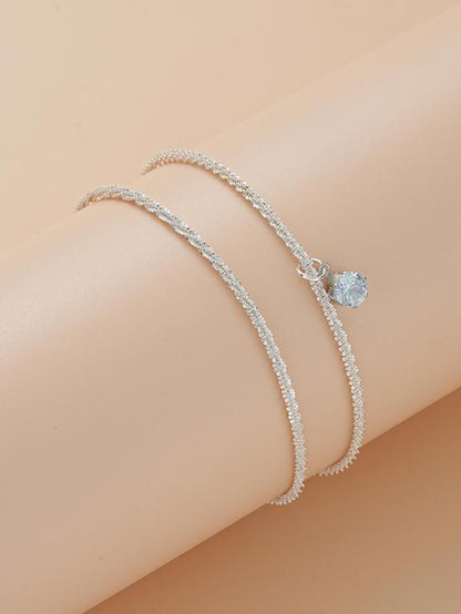 Women'S Elegant Rhinestone Sparkle Decorated Adjustable Anklet (2Counts/Set), Exquisite Trendy Anklet, Fashionable Body Jewelry for Women & Girls, Gift Ready