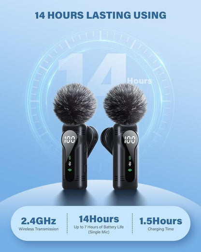 BUBUN Wireless Microphone for Iphone, Ipad, Android, Lavalier Microphone for Video Recording - 2 Pack Iphone Mic Crystal Clear Recording with USB-C for ASMR