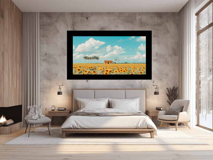 Isolated Home  sunflowers Painting Canvas Art Print