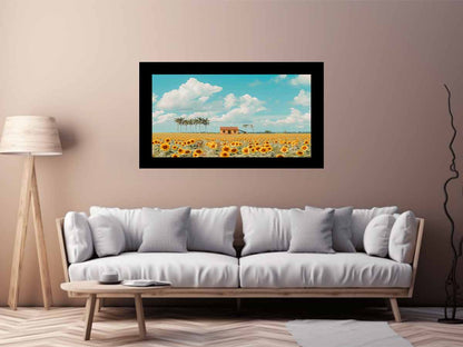 Isolated Home  sunflowers Painting Canvas Art Print