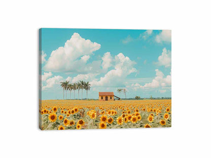 Isolated Home  sunflowers Painting Canvas Art Print